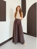 Modal Kumaş Bol Paça Pantolon Kahve
