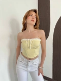 Önü Bağlama Detay Straplez Crop Sarı
