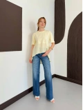 Modal Kumaş Garnili Asimetrik Oversize Tişört Sarı