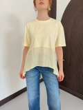 Modal Kumaş Garnili Asimetrik Oversize Tişört Sarı