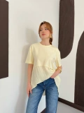 Modal Kumaş Garnili Asimetrik Oversize Tişört Sarı