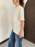 Modal Kumaş Garnili Asimetrik Oversize Tişört Ekru
