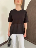 Modal Kumaş Garnili Asimetrik Oversize Tişört Siyah