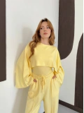 Pelerin Detaylı Bluz Bel Lastikli Pantolon Takım Sarı