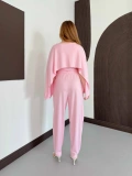 Pelerin Detaylı Bluz Bel Lastikli Pantolon Takım Pembe