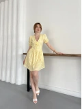 Balon Kol Fisto Elbise Sarı