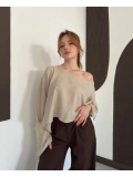Asimetrik Kesim Pelerin Tek Omuz Bluz Bej