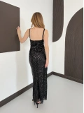 Askılı Astarlı Maxi Premium Payetli Elbise Siyah
