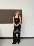 Askılı Çapraz Bağcık Detaylı Bel Pencereli Denim Tulum Siyah