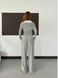Atlet Detaylı Dökümlü Bluz-Pantolon Takım Gri