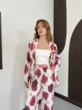 Batik Desen Ceket-Pantolon Takım Bordo