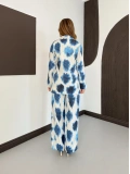 Batik Desen Ceket-Pantolon Takım Turkuaz