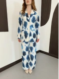 Batik Desen Ceket-Pantolon Takım Turkuaz