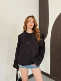 Bebe Yaka Crop Trenç Siyah