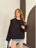 Bebe Yaka Crop Trenç Siyah