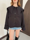 Bebe Yaka Crop Trenç Siyah