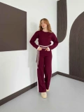 Bel Bağlama Detaylı Yan Şeritli Triko Takım Bordo