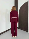 Bel Bağlama Detaylı Yan Şeritli Triko Takım Bordo