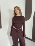 Bel Drape Detay Bluz-Pantolon Rahat Kesim Takım Kahve