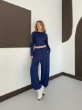 Bel Drape Detay Bluz-Pantolon Rahat Kesim Takım Lacivert