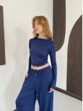 Bel Drape Detay Bluz-Pantolon Rahat Kesim Takım Lacivert