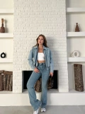 Bel Lastik Detay Denim Vibe ceket Mavi