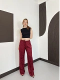 Bel Lastikli Leopar Desen Pantolon Bordo