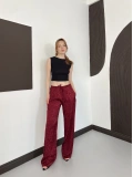 Bel Lastikli Leopar Desen Pantolon Bordo