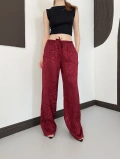 Bel Lastikli Leopar Desen Pantolon Bordo