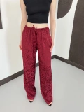 Bel Lastikli Leopar Desen Pantolon Bordo