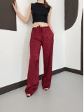 Bel Lastikli Leopar Desen Pantolon Bordo