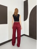 Bel Lastikli Leopar Desen Pantolon Bordo
