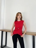 Bel Pencere Detaylı Bluz Kırmızı
