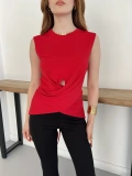 Bel Pencere Detaylı Bluz Kırmızı
