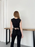 Bel Pencere Detaylı Bluz Siyah