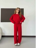 Bisiklet Yaka Rahat Kesim Modal Takım Kırmızı