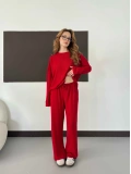 Bisiklet Yaka Rahat Kesim Modal Takım Kırmızı