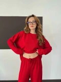 Bisiklet Yaka Rahat Kesim Modal Takım Kırmızı