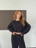 Bisiklet Yaka Rahat Kesim Modal Takım Siyah