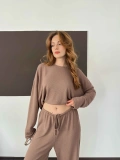 Bisiklet Yaka Rahat Kesim Modal Takım Vizon