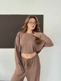 Bisiklet Yaka Rahat Kesim Modal Takım Vizon