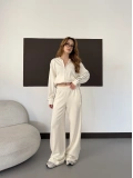Biye Detaylı Kapüşonlu Oversize Takım Ekru