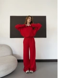 Biye Detaylı Kapüşonlu Oversize Takım Kırmızı