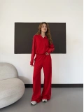 Biye Detaylı Kapüşonlu Oversize Takım Kırmızı