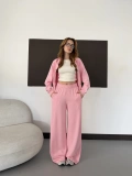 Biye Detaylı Kapüşonlu Oversize Takım Pembe