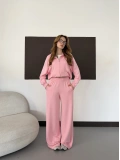 Biye Detaylı Kapüşonlu Oversize Takım Pembe