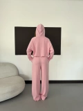Biye Detaylı Kapüşonlu Oversize Takım Pembe