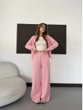 Biye Detaylı Kapüşonlu Oversize Takım Pembe