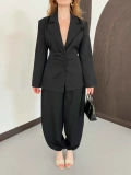 Blazer Düğme Detaylı Pantolon-Ceket Takım Siyah