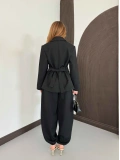 Blazer Düğme Detaylı Pantolon-Ceket Takım Siyah